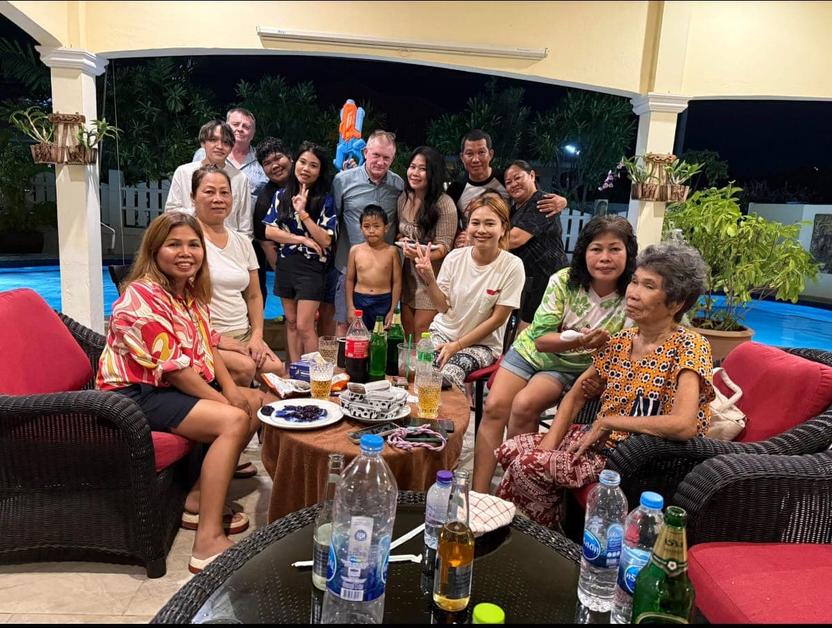 Gareth Scott with his Thai family at a villa in Hua Hin
